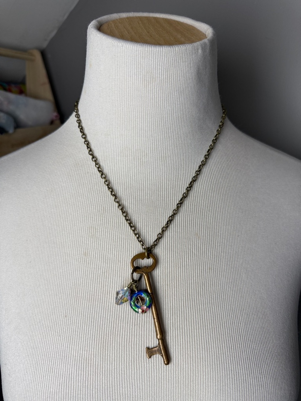 Antique Brass Skelton Key Necklace with charms - Women Jewelry
